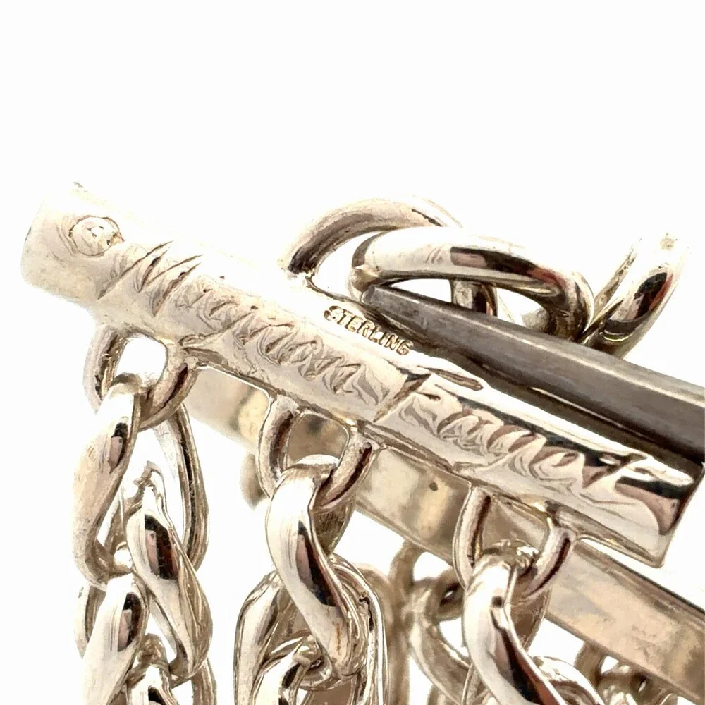 Mignon Faget 925 Sterling Silver Graduated Wheat 3 Chain Link Statement Necklace